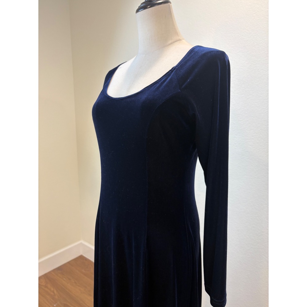 Moda International Midi Dress Women Medium Navy‎ Blue Velvet Long Sleeve witchy - Picture 5 of 8